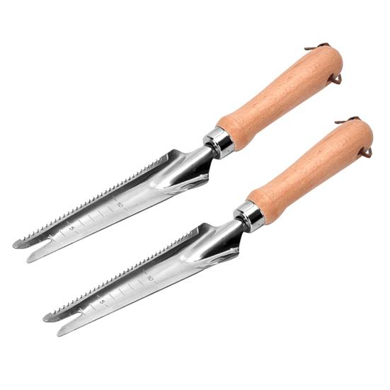 Садовый совок 5 в 1 из нержавеющей стали для удаления сорняков с деревянной ручкой, многофункциональный ручной совок для легкого удаления сорняков, посадки и пересадки