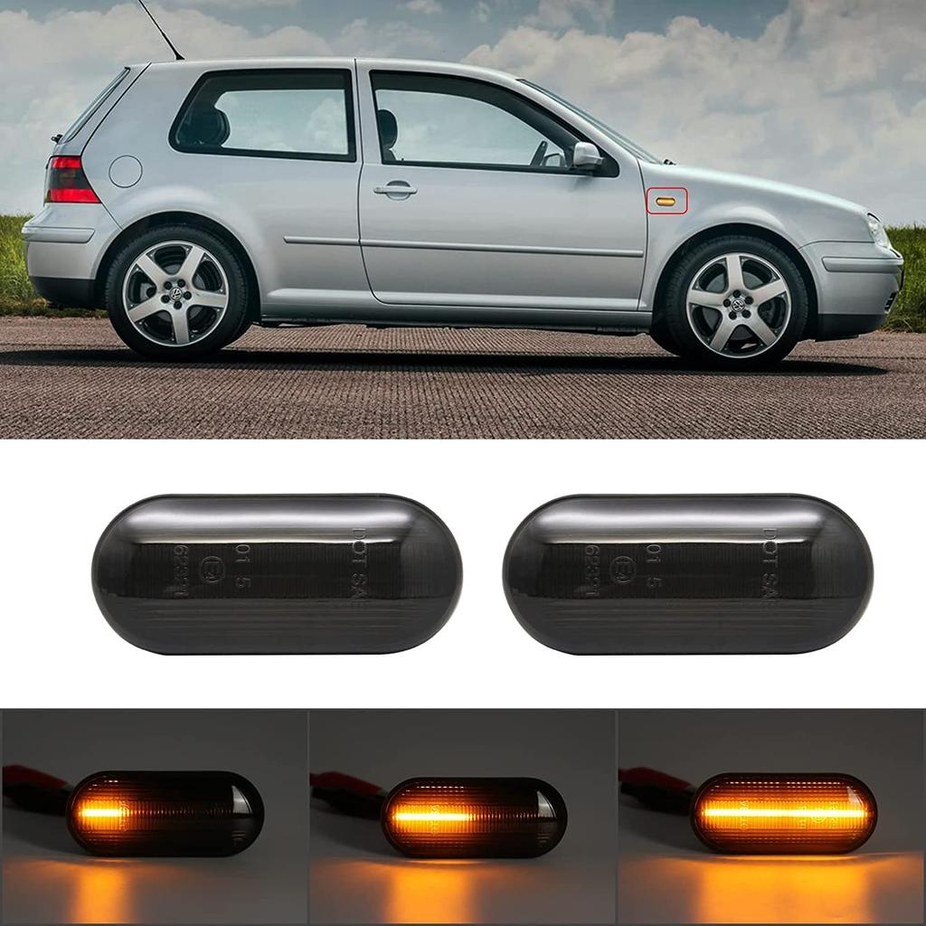 hotimp VW Compatible Flowing LED Smoked Lens Sequential Dynamic Fiber LED Clear Side Signals of for Golf Golf New and Lupo Markers/Turn (Set 2) 3, 4,