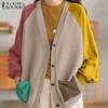 Women V-Neck Long Sleeve Contrast Color Knitted Cardigans