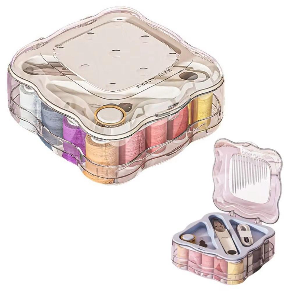 Portable Mini Sewing Box Set Partitioned Magnetic Needle Thread Box Hand Sewing Tool Kit Family