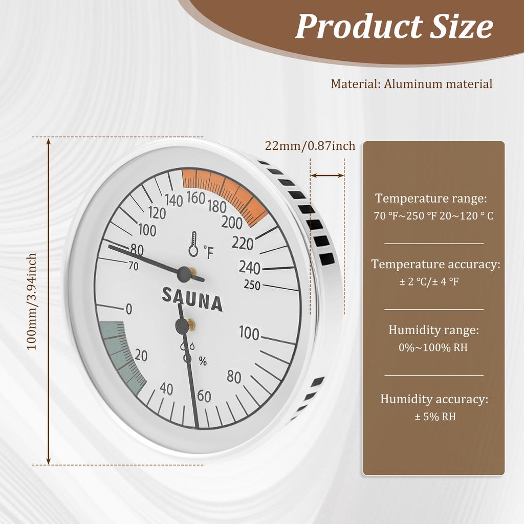 Гигрометр-термометр для сауны Алюминиевый настенный измеритель температуры для сауны 2 в 1 Высокоточный комнатный гигрометр-термометр