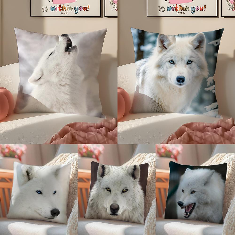 Casual daily Wild Powerful Majestic White Wolf Cushion Cover Linen Pillowcase Cover Soft Decor for Sofa Home Room