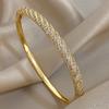 Flashbuy Gold Color Chic Inlaid Zircon Copper Bangle Bracelet For Women Statement New Design Temperament Wrist Fashion Zircon