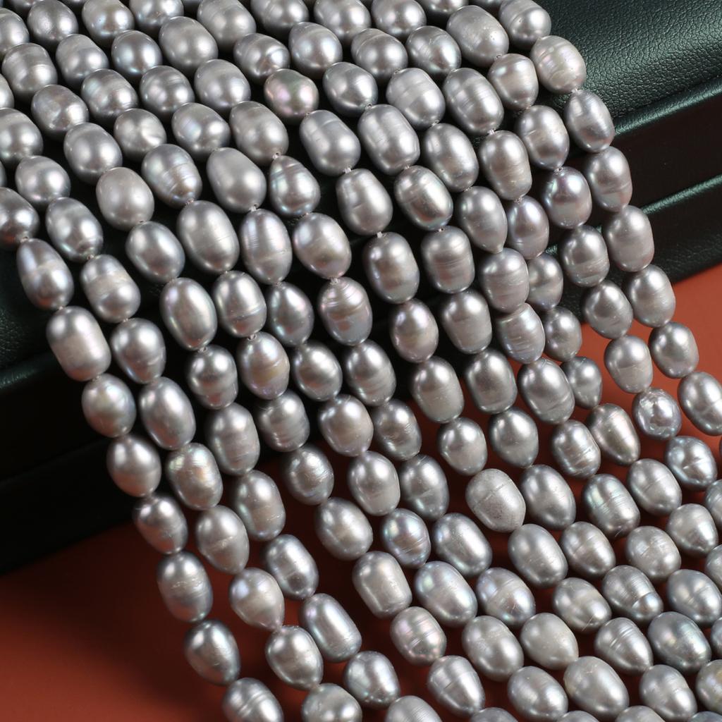 1String Synthetic Pearls, Bohemian Style Grey Rice Shape Beads for Jewelry Making Christmas Gifts, DIY Women Necklace Accessories Beading 36cm