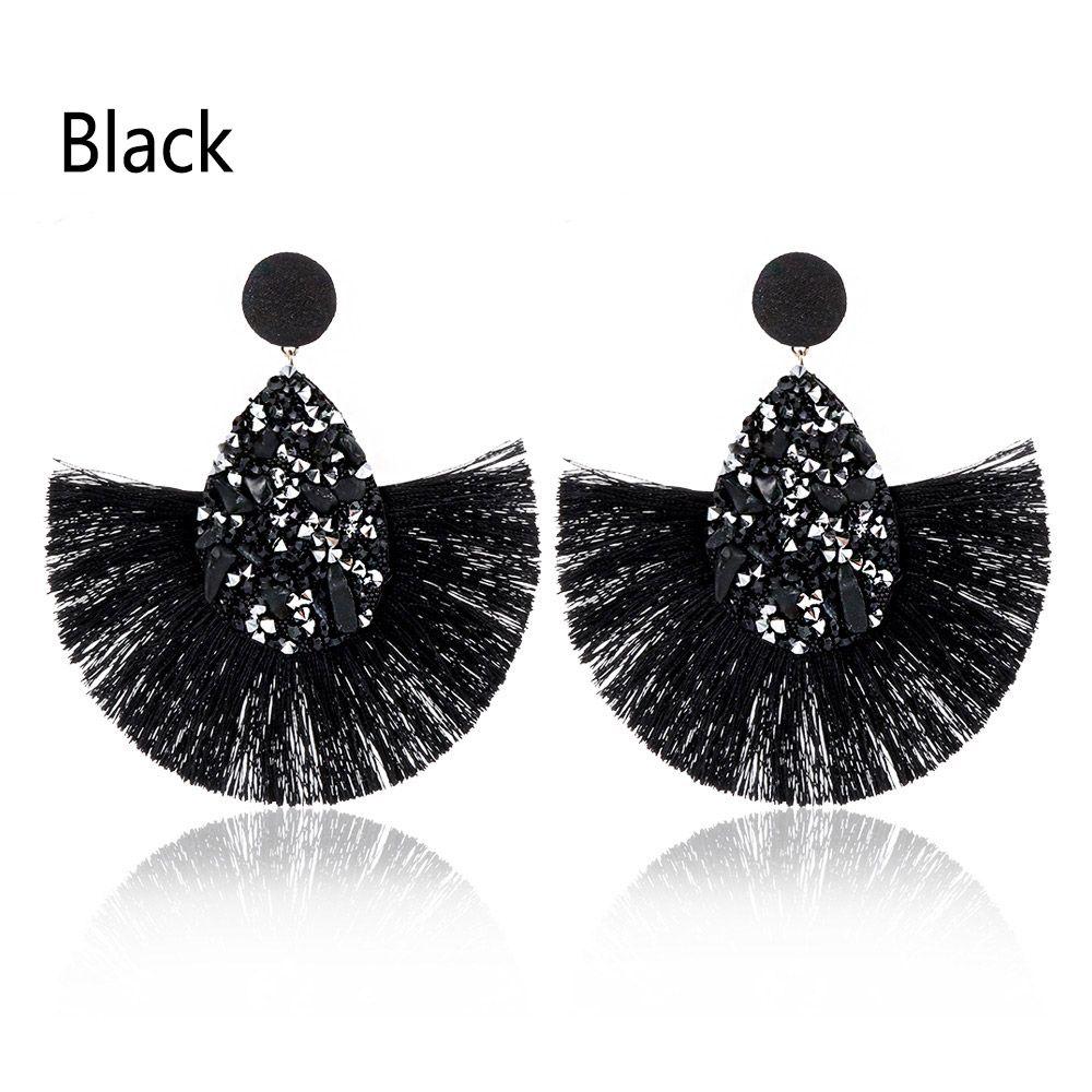 Women Colorful Charm Crystal Glitter Sequins  Dangle Tassel Earrings Fringe Drop Teardrop