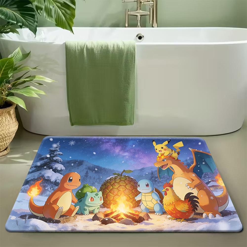 Pokemon Pikachu Colorful Particles Art Print Non-Slip Doormat, Absorbent Floor Mat for Home Decor