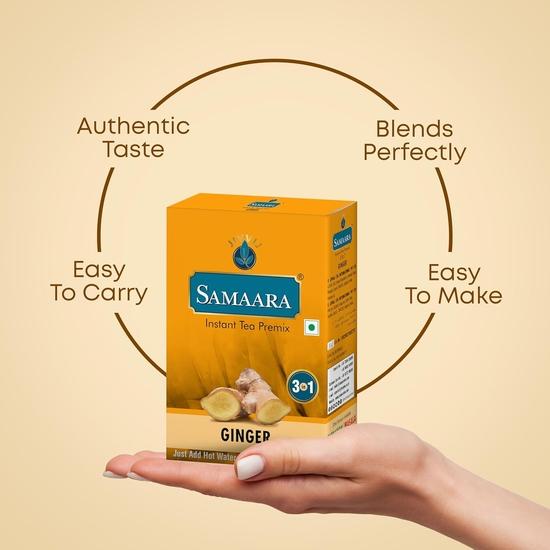 Samaara Instant Tea Premix Sachets | Ginger Adrak Flavoured Assam Black Tea Powder | 30 Sachets Box 450gm
