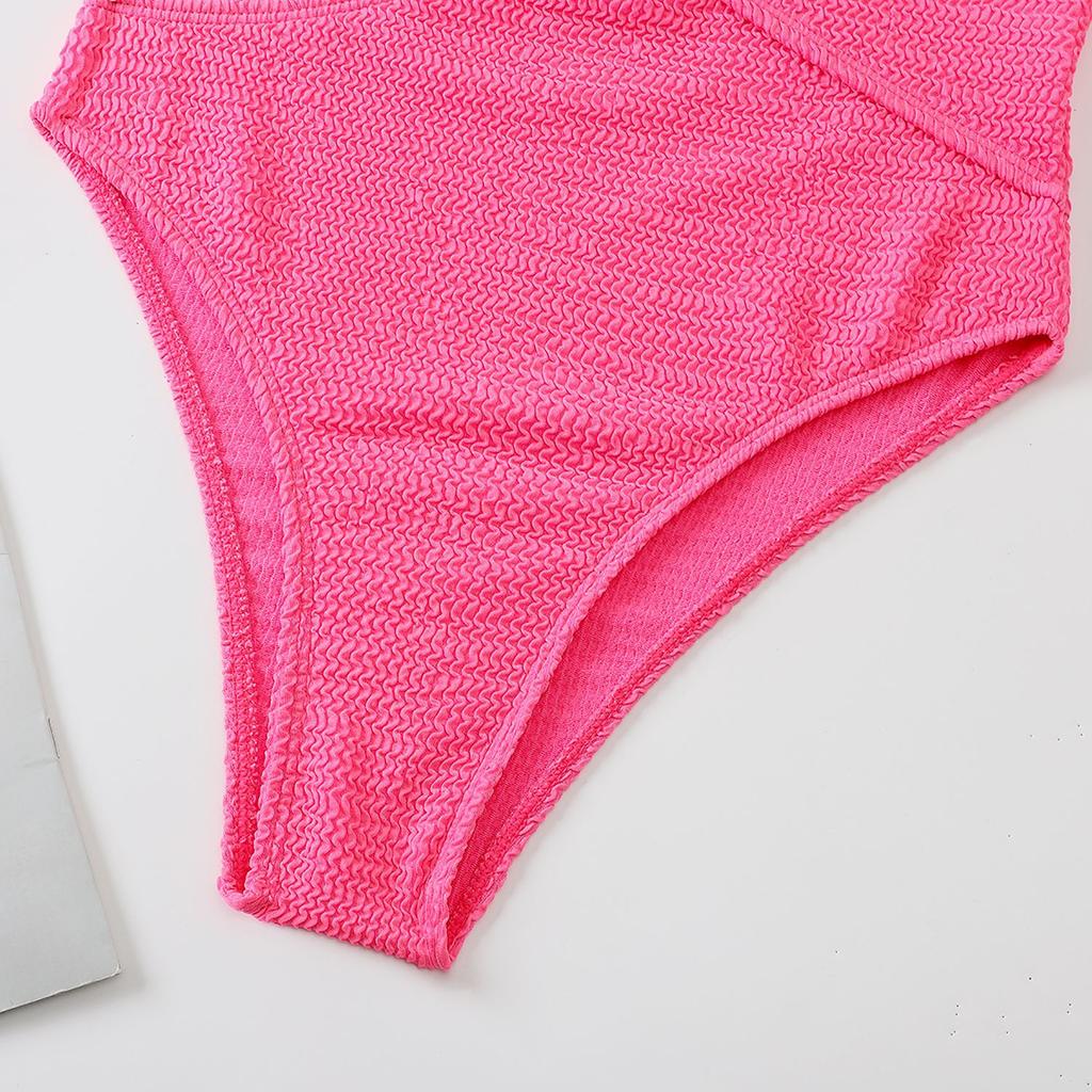 Swimwear Crinkle Cloth Sexy One-piece Bikini Swimsuit with One Shoulder