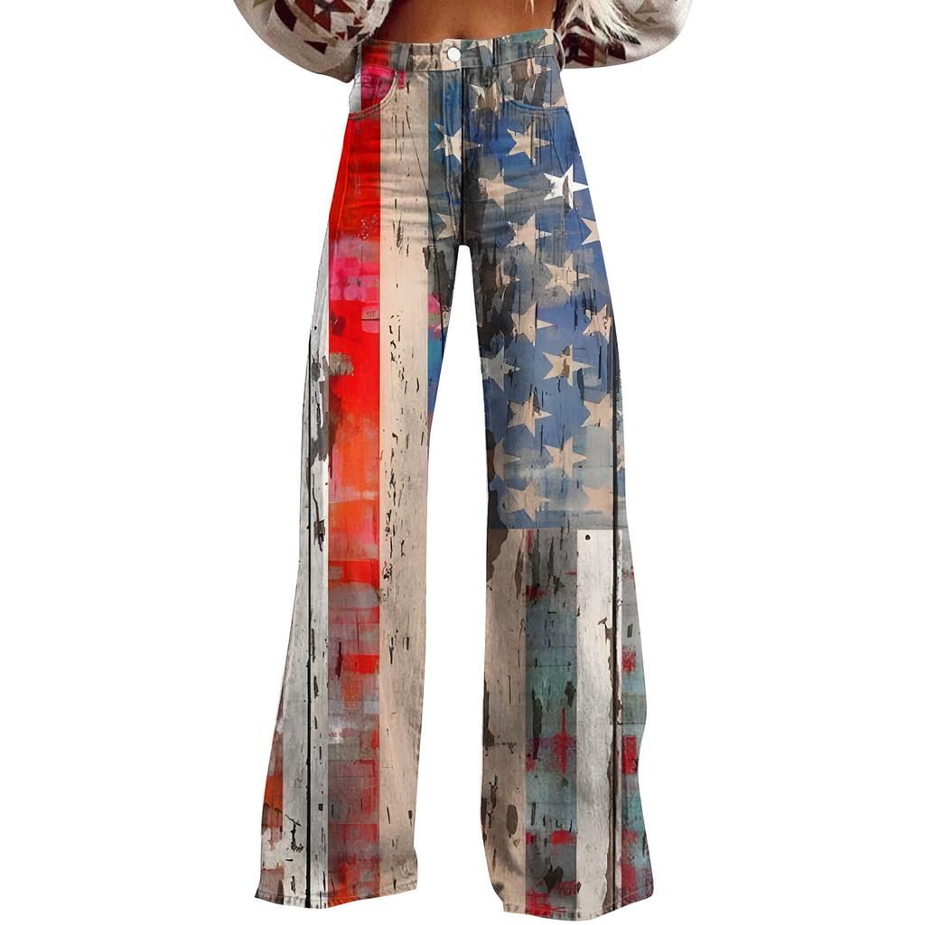 Широкие расклешенные джинсы для женщин с карманами, мешковатые брюки с винтажным цветочным принтом и высокой талией, свободные брюки