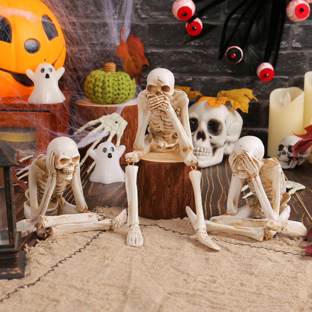 Статуэтки на Хэллоуин, смотри, говори, не слыши зла, фигурка скелета, реалистичные украшения в виде черепа, статуэтки черепа, готический декор для дома на Хэллоуин