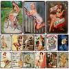 Pin Up Girl Vintage Poster Metal Tin Sign Home Decorative Plate Retro Metal Plaque Bar Studio Club Wall Decor Signs