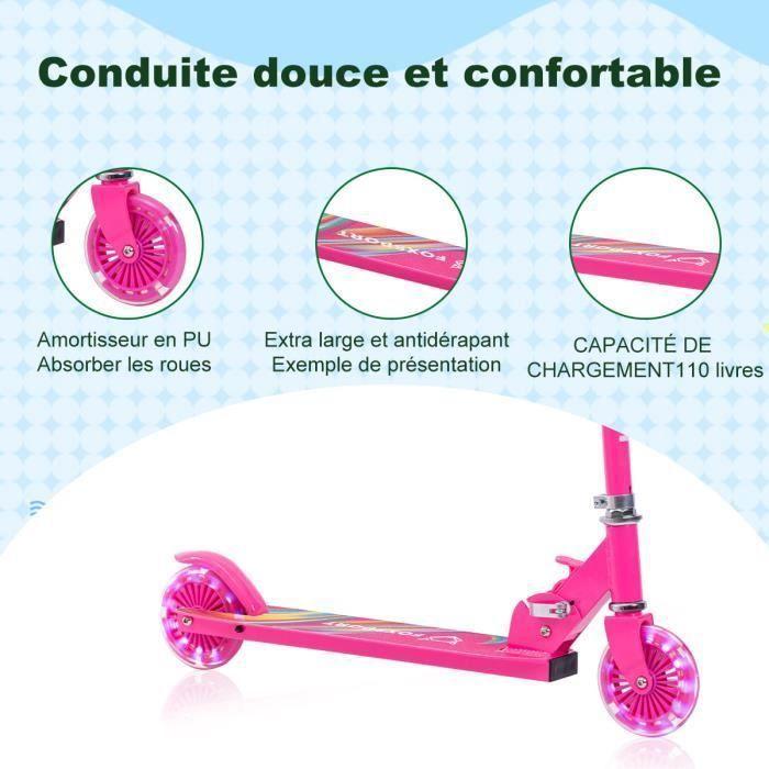 FOXSPORT Trottinette pliante pour enfants avec roues LED, 3 hauteur guidon réglable, trottinette pour enfants avec frein-violet