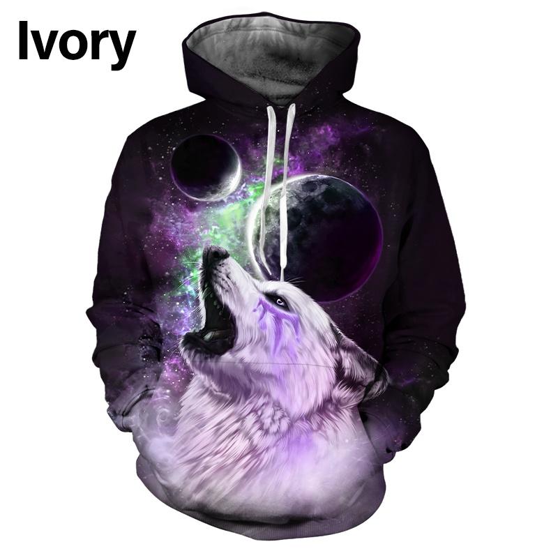 Fashion Casual Hip Hop Streetwear Sweatshirts Men Women 3D Print Wolf Couples Hoodies