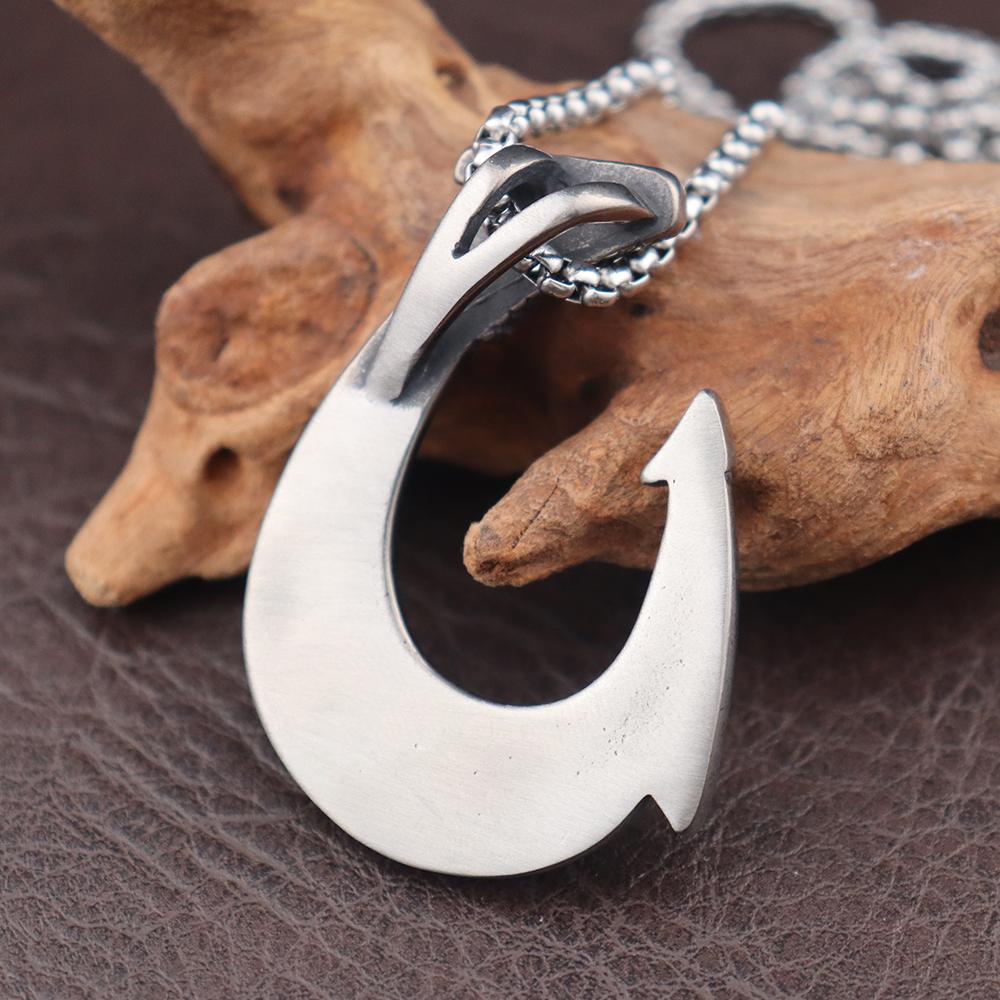 Vintage Men's Fish Hook Pendant Popular Charm Stainless Steel Viking Necklaces for Women Punk Hip Hop Party Jewelry Accessories