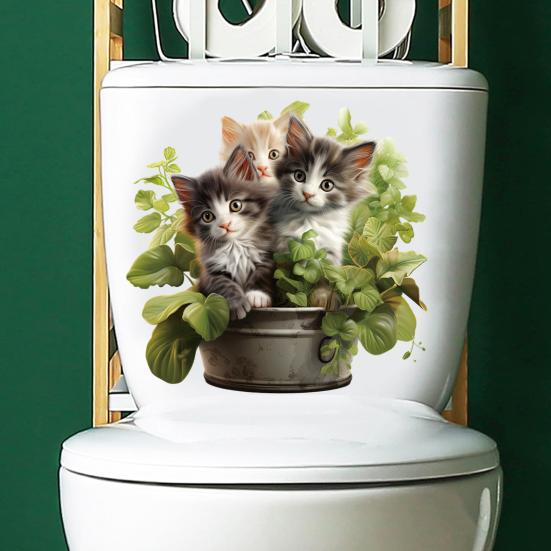 Наклейка на унитаз, зеленое растение, кошачий узор, наклейка на крышку унитаза, элегантная наклейка на стену для украшения домашней ванной комнаты