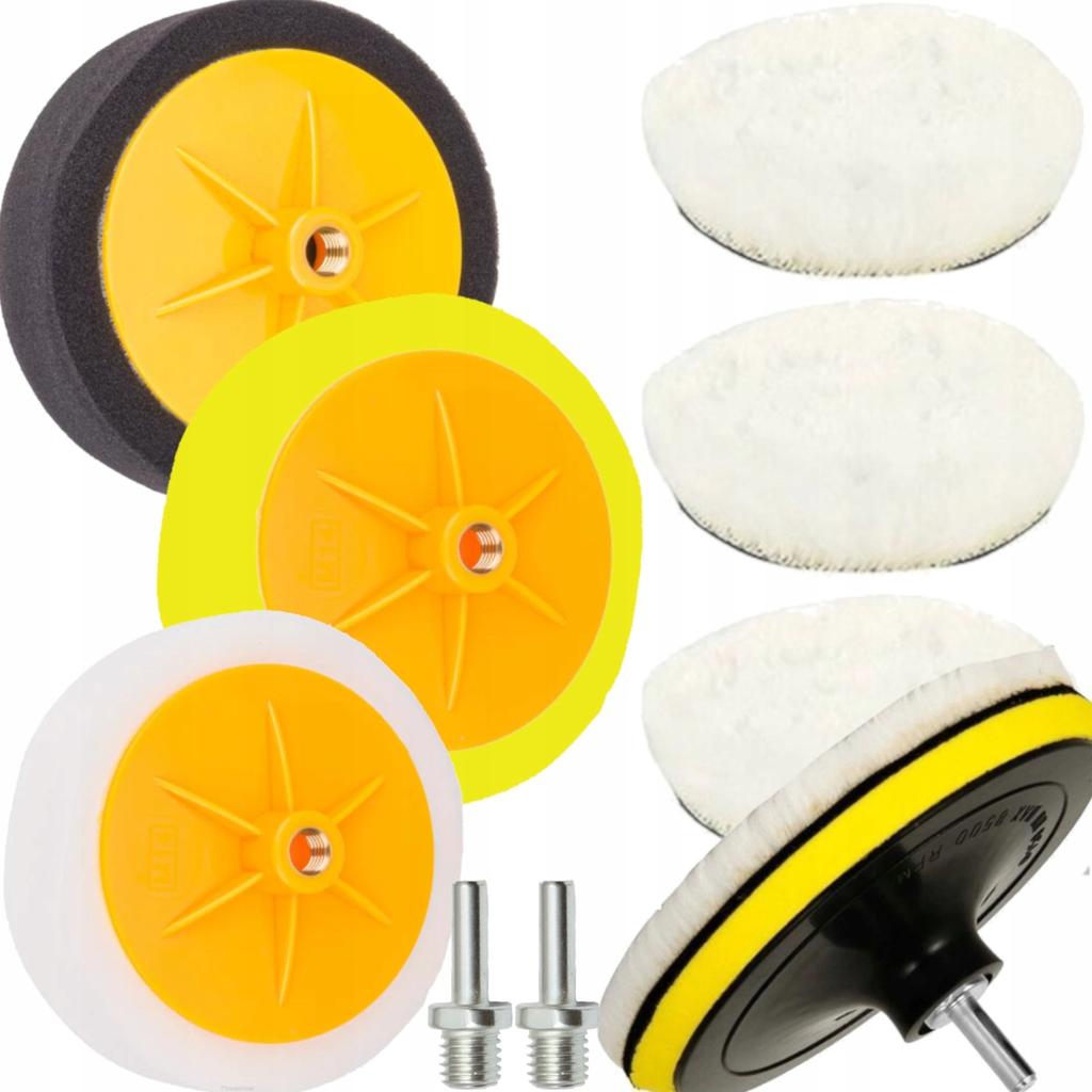 Zestaw 3 X Futro + 3 X Gąbki Gąbek Pady Polerskie 150 Mm Na Rzep Wkrętarkę