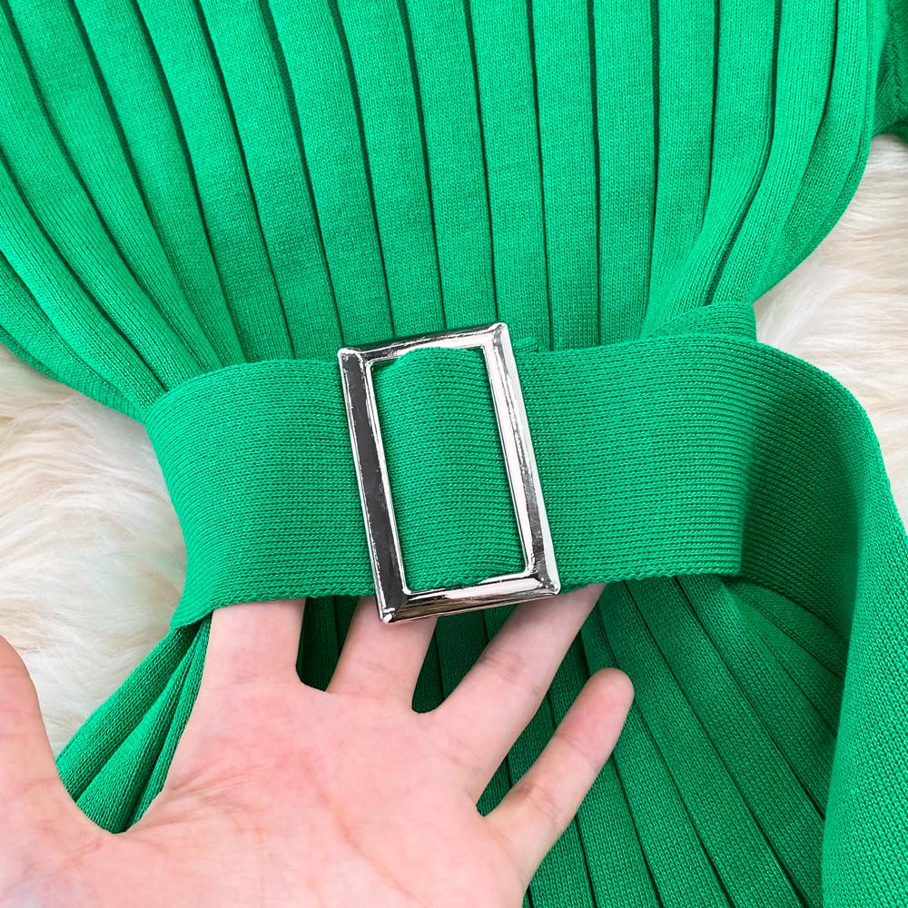 Шикарное элегантное облегающее платье с высоким воротником и длинными рукавами и поясом, пикантное модное вязаное платье, тонкий осенне-зимний свитер-карандаш, халат