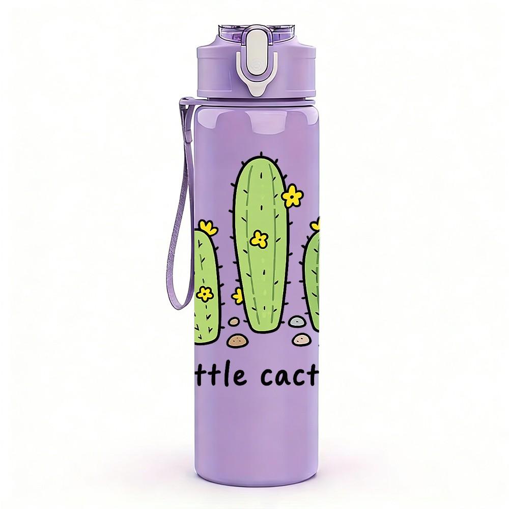 1PC Little Cactus Desert Succulent Plant Print 750ml Color Plastic Sports Water Bottle Leakproof Flip Straw Lid Suitable for Sports Office Home Use