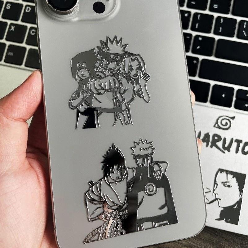 Naruto Metal Stickers Anime Figure Kakashi Uchiha Sasuke Hinata Sakura Metal Stickers DIY Phone Shell Headset Laptop Paster Toy