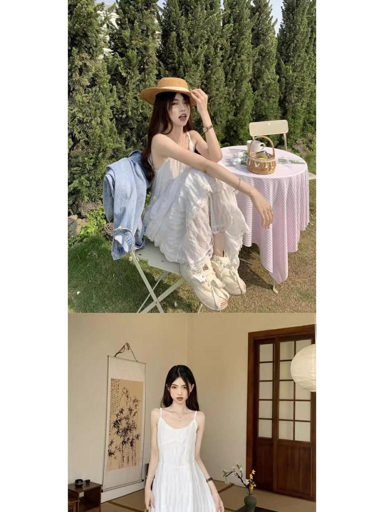 Элегантное летнее пляжное платье Pure Desire: Женский милый драпированный стиль с бретелями для приморского отдыха