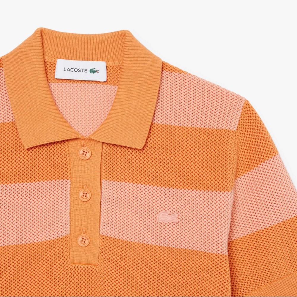 Lacoste Женский летний поло-свитер в полоску с коротким рукавом AF9847-56G4IM