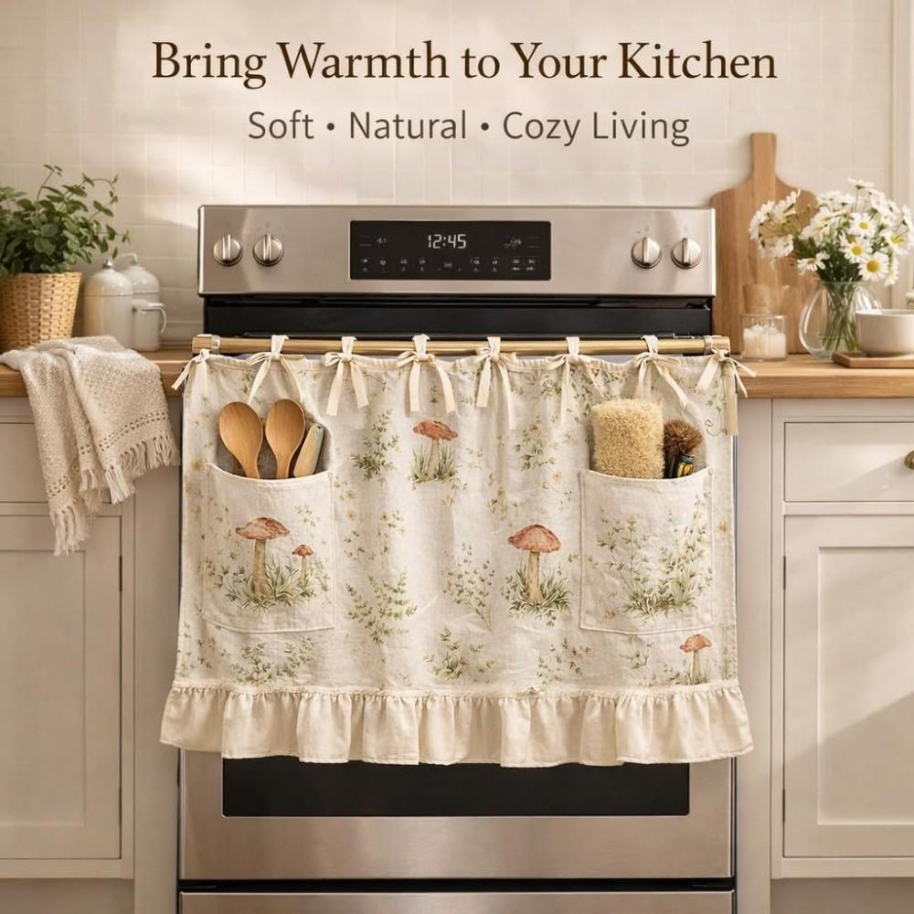 Handmade Oven Skirt Ribbon Ties Stove Curtains New Dishwasher Hidden Curtains  Rustic Kitchen