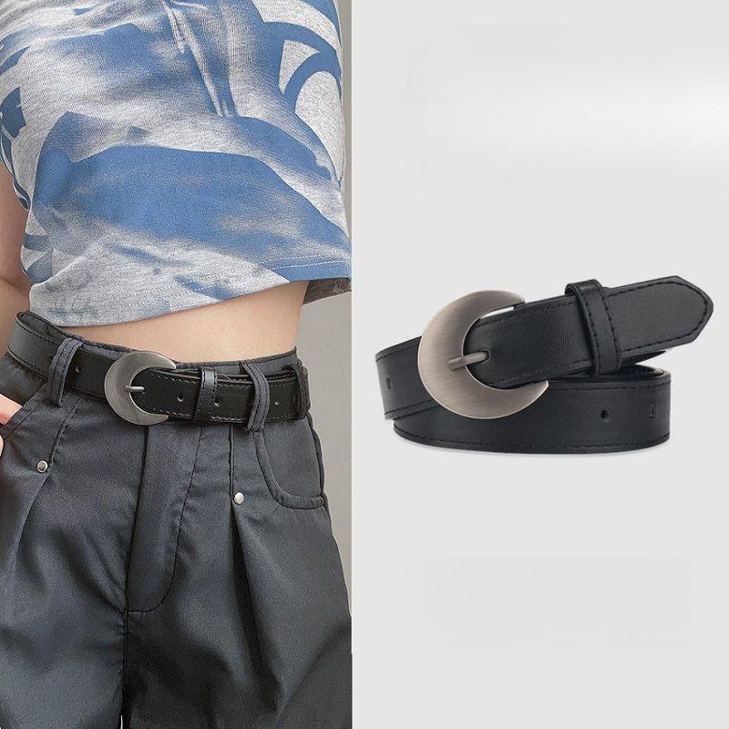 Ретро Элегантный Серебристый Ремень с D-образной Пряжкой из Шикарного ПУ Материала Стильное Дополнение к Джинсам Платьям и Повседневным Нарядам