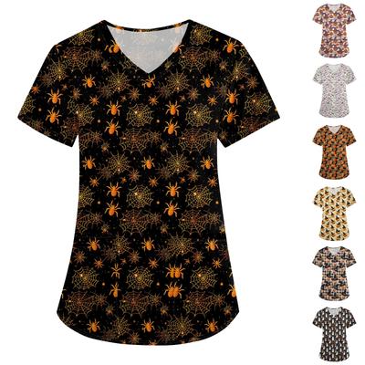 Женская Хэллоуинская Принтованная Свободная V-образная Горловина Карман Короткий Рукав Форма Форма