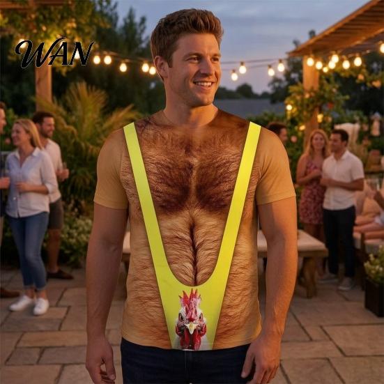 Themed Party Shirt Men Chest Hair Toupee T-Shirt, Funny Muscle with False Hair, Six Bachelor T-shirt Pack Ugly Tee, Loose Fit for Carnivals