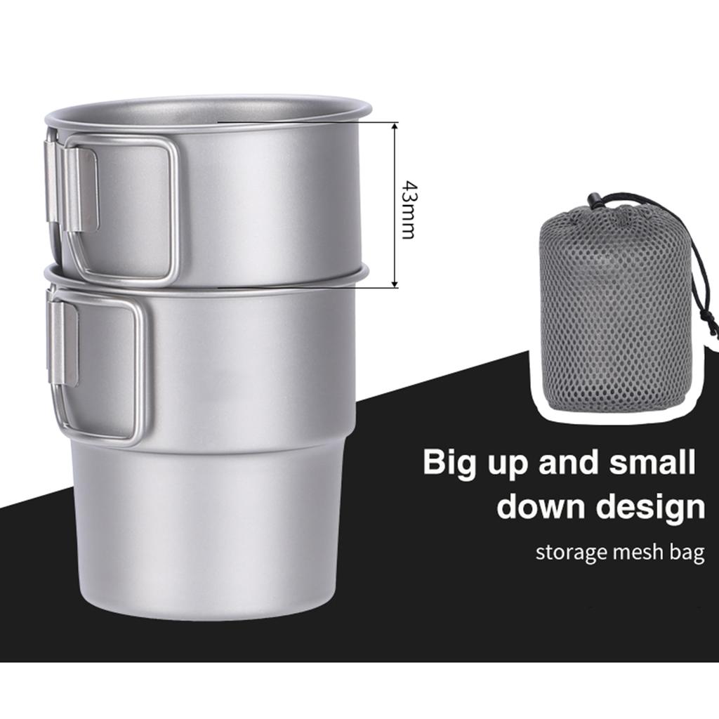 Stackable Coffee Mugs Titanium Camping Cups 300ml Foldable Handle Outdoor Coffee Mugs Reusable