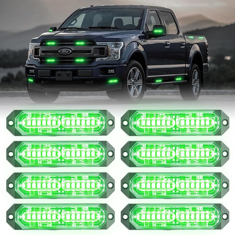 8Pcs Amber White Surface Mount Emergency Strobe Lights For Trucks, Ultra Slim Grille Warning Flashing Light Bar For Vehicles/Car
