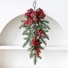 Christmas Teardrop Swag Wreath Artificial Pine Branch Teardrop Swag with Pine Cone Red Berry And Plaid Bow for Winter Front Door Wall Staircase