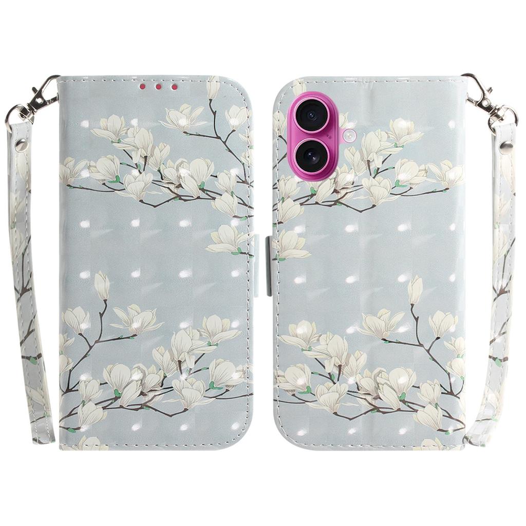 For iPhone 17 Case Pattern Printing Leather Wallet Phone Cover with Wrist Strap