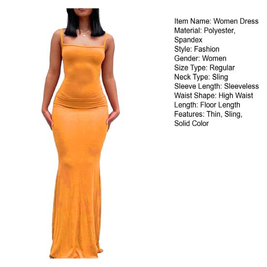 Женское платье-слинг без рукавов с квадратным воротником, облегающее платье длиной до пола, однотонное офисное вечернее свадебное сексуальное платье