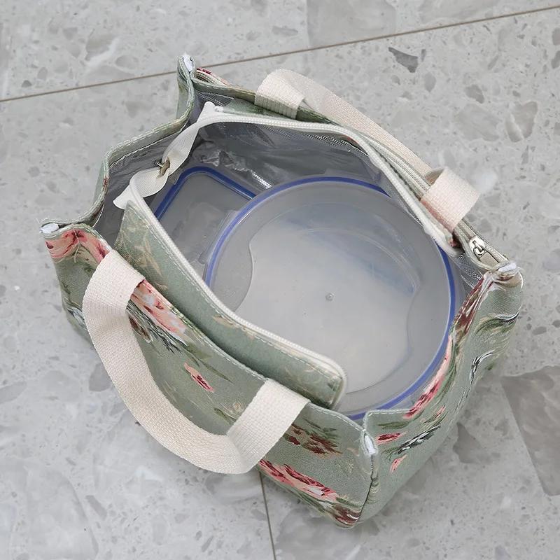 Сумка для обеда с эстетичным цветочным принтом, изолированная сумка Bento большой вместимости, сумка-холодильник для школы, работы, путешествий и пикника