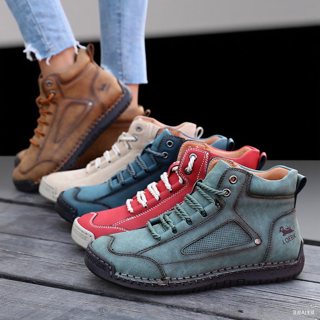 Fashion Short Boots Men Leather Sports Shoes with Handmade Stitching Design 2025 Women's Retro Loafers Suitable for Street Casual Style