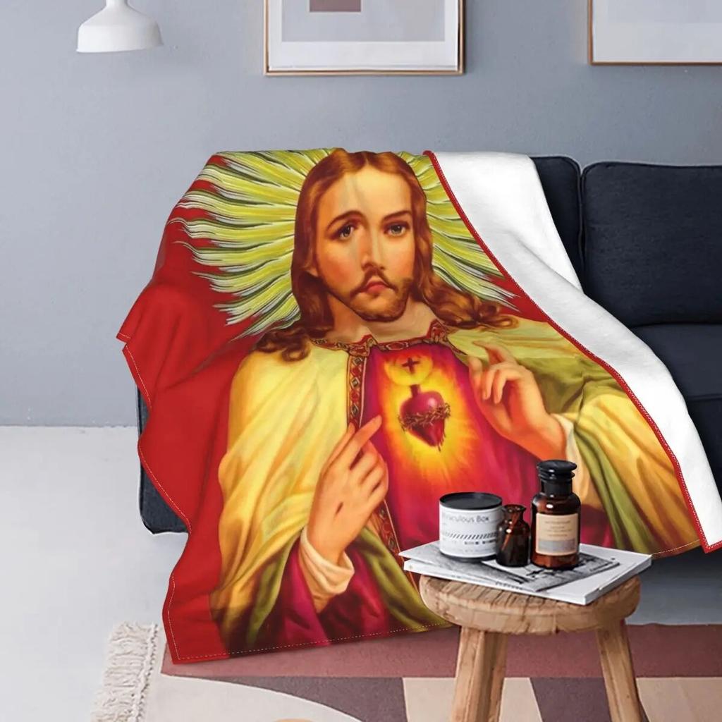 Sacred Heart Of Jesus Catholic Fuzzy Blanket Novelty Throw Blanket for Sofa Bedding Lounge 200x150cm Rug Piece