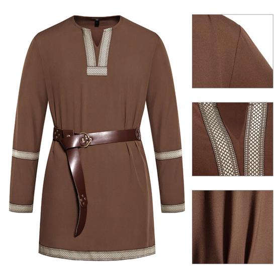 Средневековая туника викингов, рубашка с v-образным вырезом и длинными рукавами, вышивка, унисекс, косплей, сцена, события эпохи Возрождения, костюм на Хэллоуин, пиратский топ