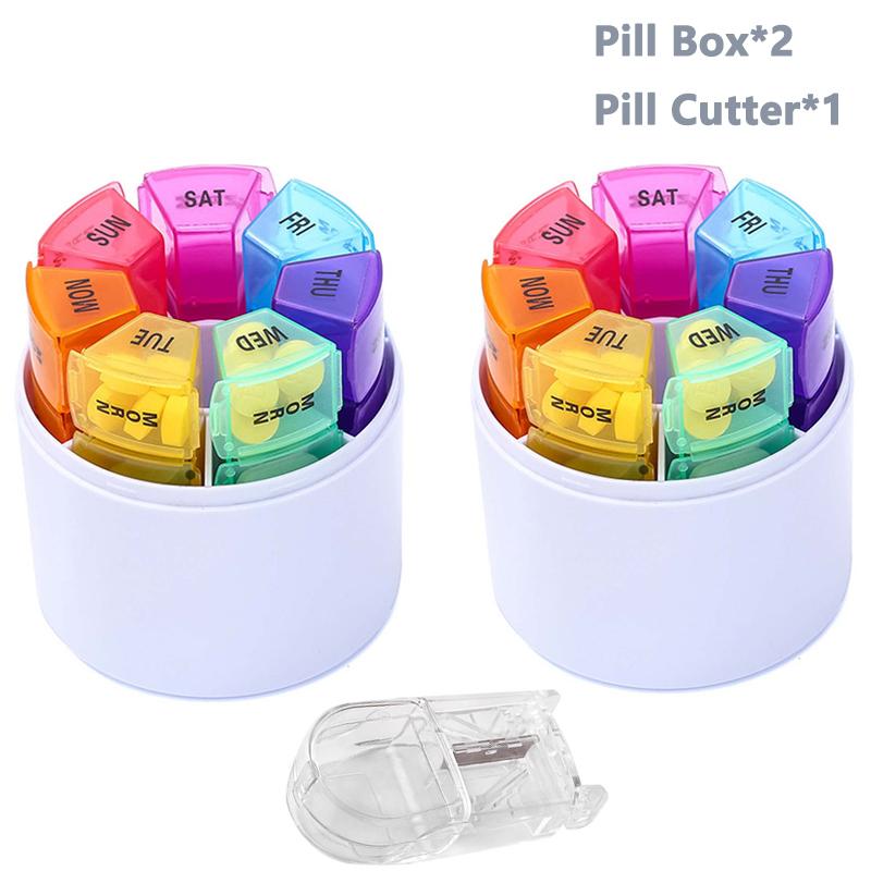 Uooker Pill Box 7 Day Pill Organizer Rainbow Portable Travel Pop Up Pill Dispenser Box Weekly Medicine Storage Box Container