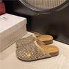 Rhinestone Mesh Bag Head Half Slippers Women's 2025 Summer New Fashion Versatile Lazy Office One Foot Cool Slippers