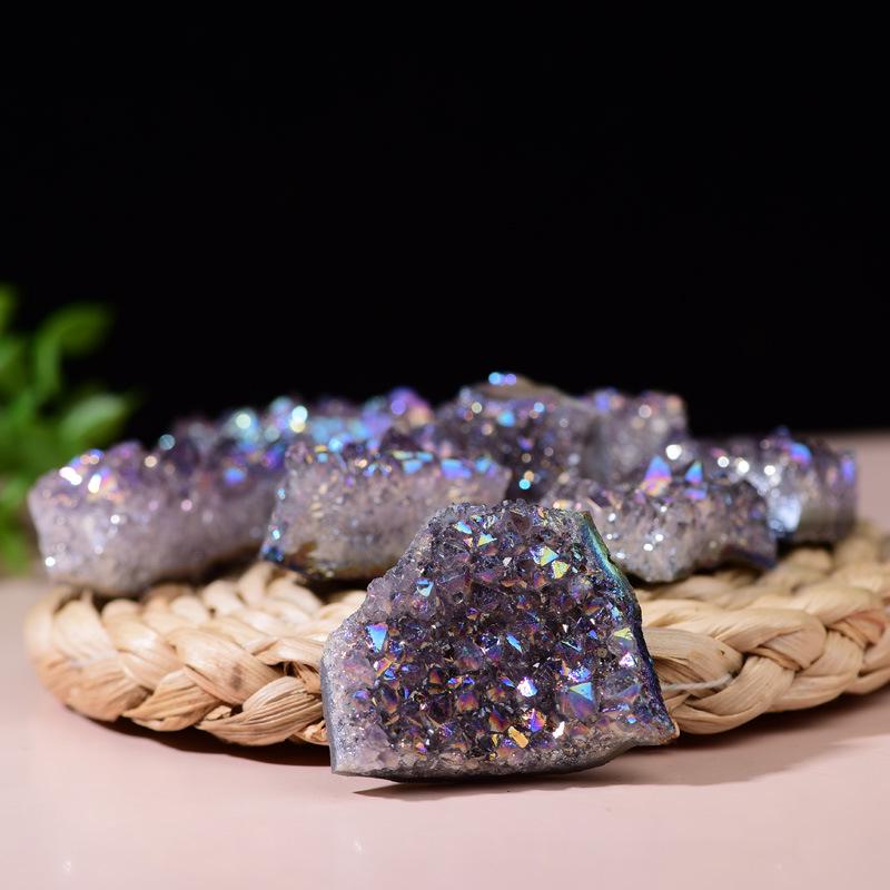 Electroplated Amethyst Cluster Crystal Ornament - Natural Purple Raw Stone Jewelry