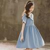 Весна и лето Новое платье принцессы с коротким рукавом и воротником для девочек
