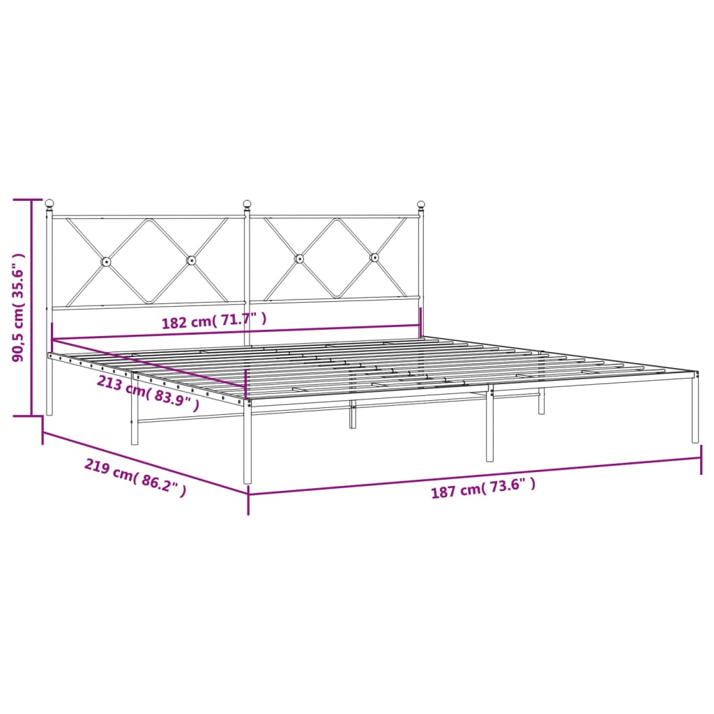 Metal Bed Frame with Headboard Black 183 x 213 cm