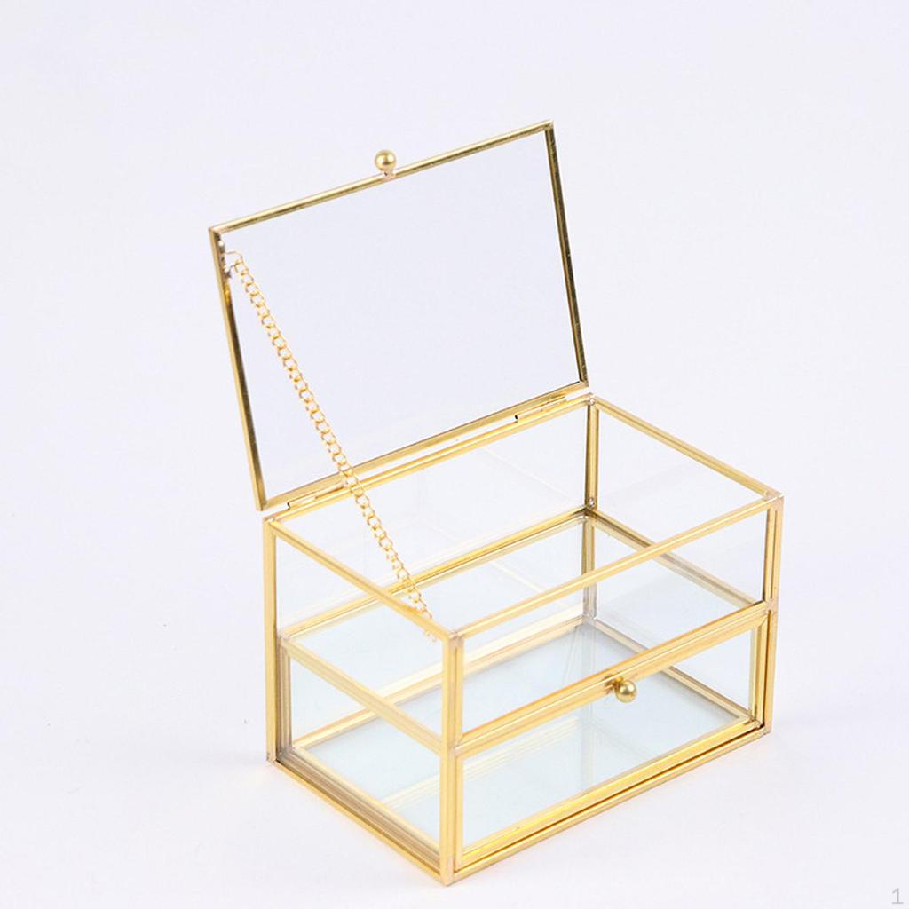 Glass Jewelry Box Cosmetic Storage Case Convenient Desktop Decoration Trinket Organizer for