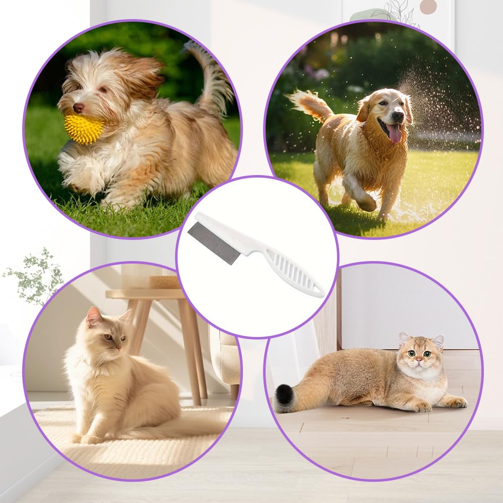 Pet Comb for Flea Dog and Cat Pet Brush for Dogs and Removes Shed Rounded Stainless Brushing Removal, Comb, Cats, Hair, Detangles, Washable, Hygienic,
