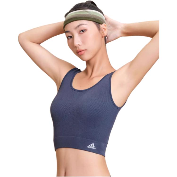 Adidas Solid Color Seamless Ribbed Wide Strap Sports Bra Women Underwear Dark-Green 4A2H34-709