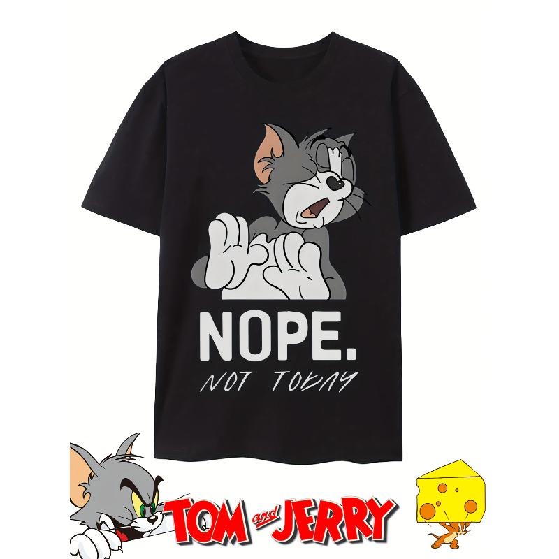 Европейский размер - Женская графическая футболка Tom And Jerry - Повседневная, с круглым вырезом, с короткими рукавами