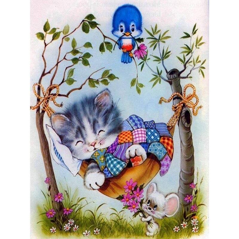 Cat DIY 5D Diamond Painting Rhinestone Animal Diamond Embroidery Cross Stitch Mosaic Full Round Drill Home Decor Art Gift