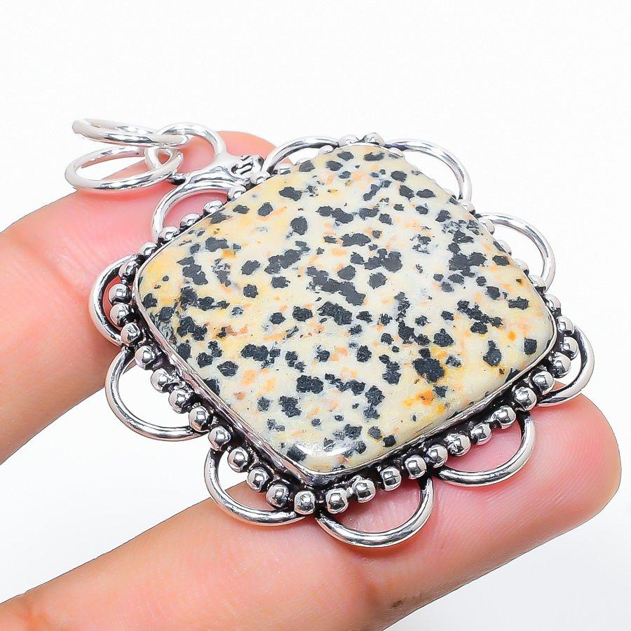 Dalmation Jasper Handmade 925 Sterling Silver Jewelry Pendant 2.29" m3N82