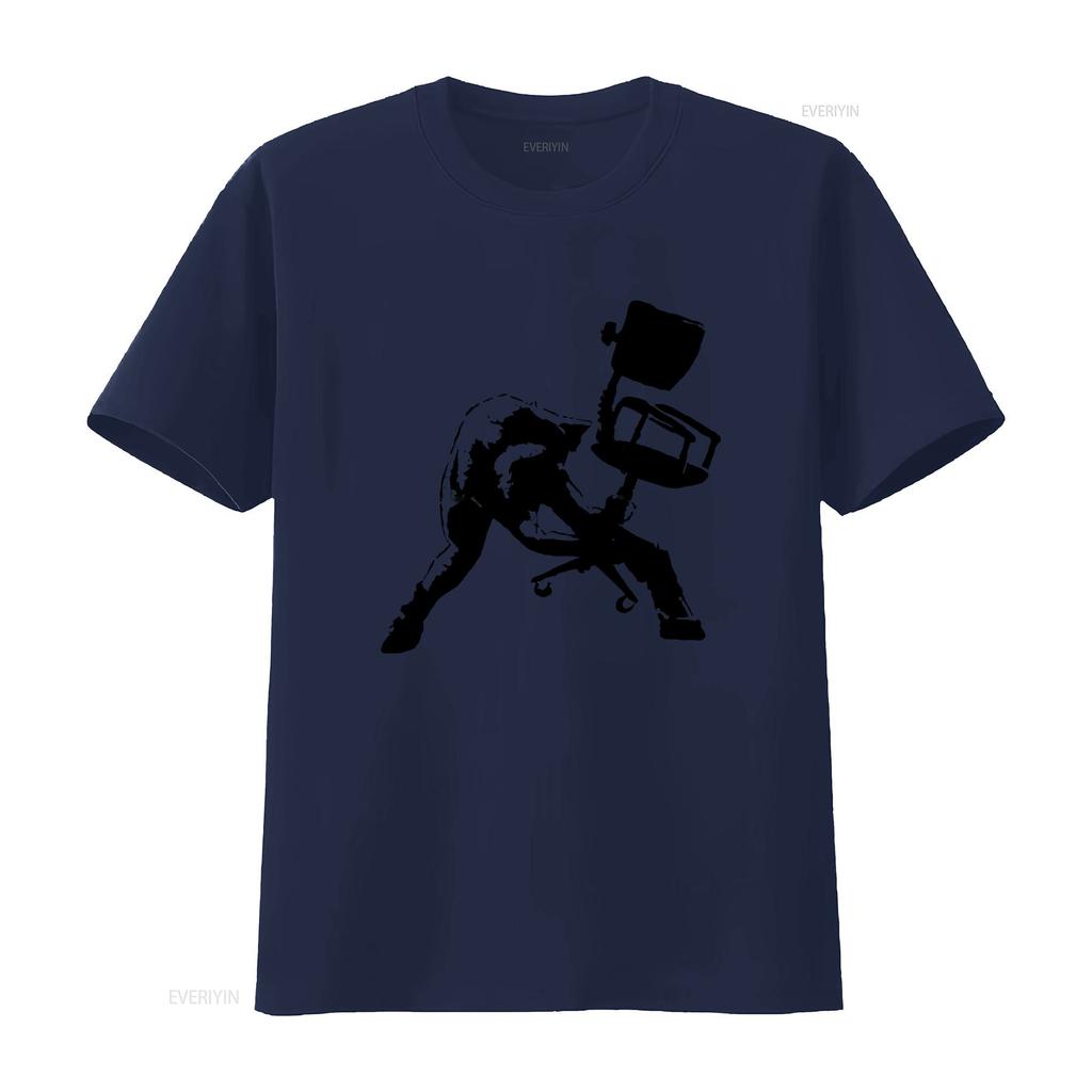 Banksy Office Chair Clash T Shirt Charcoal Medium Vintage Stretched Designer Clothes Slightly Versatile Breathable